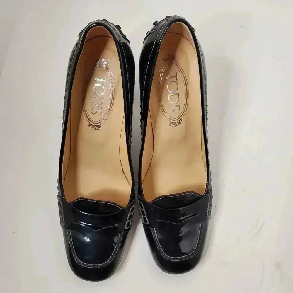 Tod's Black Patent Leather 'Jodie' Penny Loafer Pumps 8